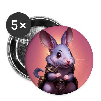 Fantasy Nagetier Krieger Kunstwerk für Kinder Fancy Ratte - Buttons groß 56 mm (5er Pack) - Weiß - Vorne