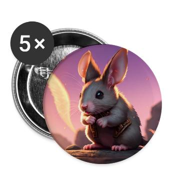 Fantasy Nagetier Krieger Kunstwerk für Kinder Fancy Ratte - Buttons groß 56 mm (5er Pack) - Weiß - Vorne