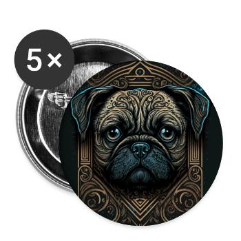 Pug Dog Art - Buttons large 2.2''/56 mm (5-pack) - white - Front