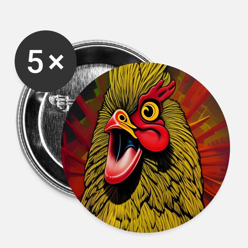 Rooster wake-up call - Buttons large 2.2''/56 mm (5-pack) - white