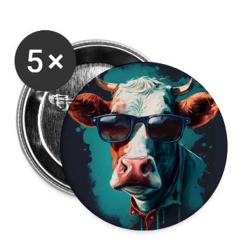 Eine Kuh mit Sonnenbrille - Buttons groß 56 mm (5er Pack) - Weiß - Vorne
