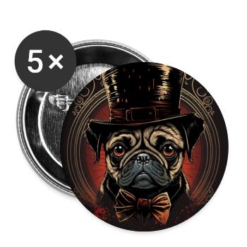 Kleiner Mops mit großem Hut - Buttons groß 56 mm (5er Pack) - Weiß - Vorne