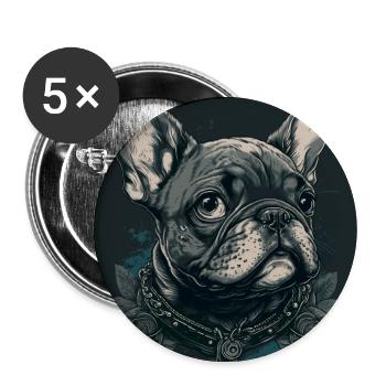 Bouledogue français avec des fleurs - Lot de 5 grands badges (56 mm) - blanc - Devant