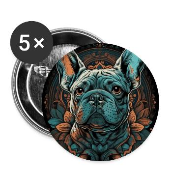 Bouledogue français - Lot de 5 grands badges (56 mm) - blanc - Devant