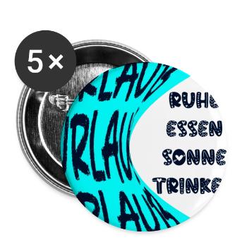 URLAUB - SONNE - RUHE - SOMMERFERIEN - ESSEN - Buttons groß 56 mm (5er Pack) - Weiß - Vorne