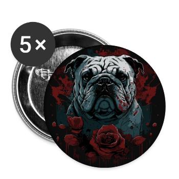 English Bulldog with red roses - Buttons large 2.2''/56 mm (5-pack) - white - Front