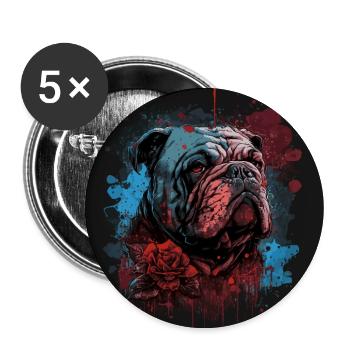 Bulldog anglais aux roses rouges - Lot de 5 grands badges (56 mm) - blanc - Devant