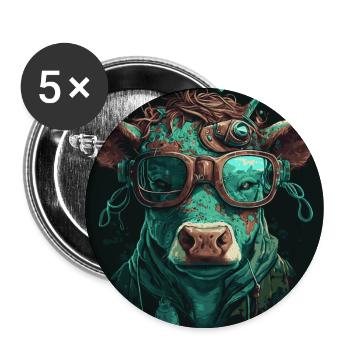 Une vache steampunk - Lot de 5 grands badges (56 mm) - blanc - Devant