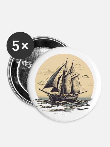 Sail Shiff vintage illustration - Buttons large 2.2''/56 mm (5-pack) - white