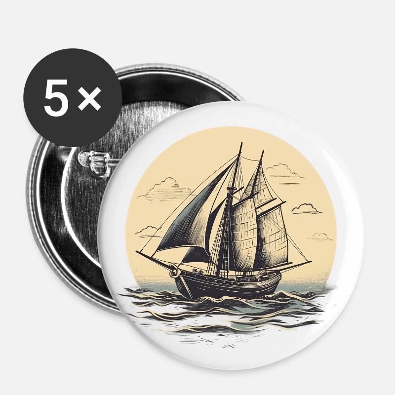 Sail Shiff vintage illustration - Buttons large 2.2''/56 mm (5-pack) - white
