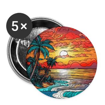 Sunset on the beach with palm trees - Buttons large 2.2''/56 mm (5-pack) - white - Front