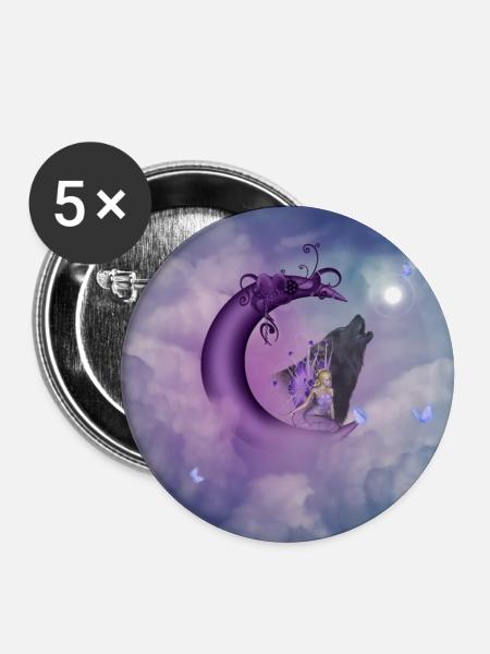Fee auf dem Mond - Buttons groß 56 mm (5er Pack) - Weiß