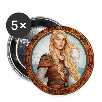 Pucelle blonde en portrait viking - Lot de 5 grands badges (56 mm) - blanc - Devant