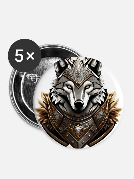 Wolf 4 von Pr3vise - Buttons groß 56 mm (5er Pack) - Weiß