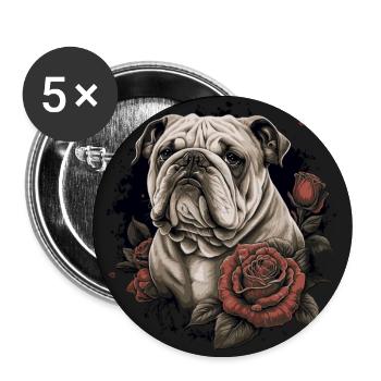 Bulldog anglais aux roses rouges - Lot de 5 grands badges (56 mm) - blanc - Devant