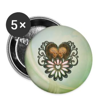 Wonderful heart with skulls - Buttons large 2.2''/56 mm (5-pack) - white - Front