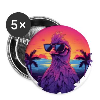 Synthwave Chicken Sunset - Buttons groß 56 mm (5er Pack) - Weiß - Vorne