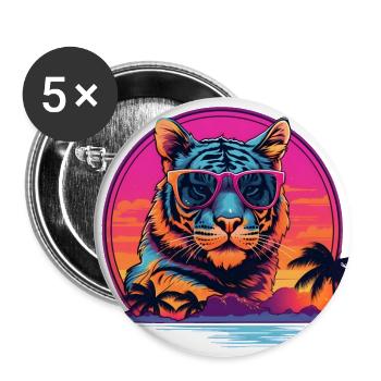 Synthwave Tiger Sunset - Buttons large 2.2''/56 mm (5-pack) - white - Front