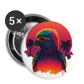 Synthwave Parrot Sunset - Lot de 5 grands badges (56 mm) - blanc - Devant