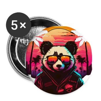 Synthwave Panda Sunset - Buttons groß 56 mm (5er Pack) - Weiß - Vorne
