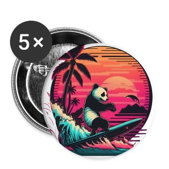Synthwave surfing Panda Sunset - Lot de 5 grands badges (56 mm) - blanc - Devant