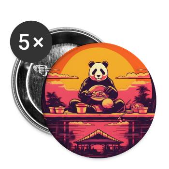 Synthwave eating Panda Japan Sunset - Buttons groß 56 mm (5er Pack) - Weiß - Vorne