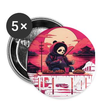 Synthwave eating Panda Japan Sunset - Buttons groß 56 mm (5er Pack) - Weiß - Vorne
