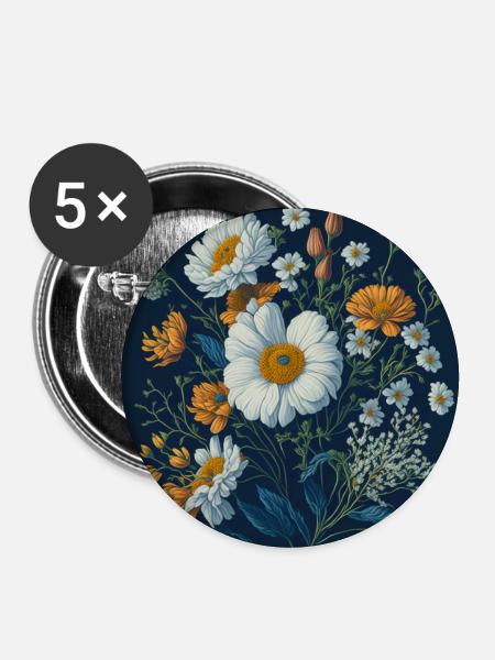 Blumen - Buttons groß 56 mm (5er Pack) - Weiß