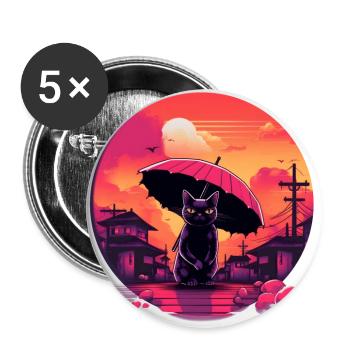 Synthwave japan Cat with umbrella - Buttons groß 56 mm (5er Pack) - Weiß - Vorne