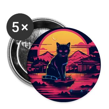 Synthwave japan Cat in the night - Buttons large 2.2''/56 mm (5-pack) - white - Front