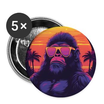 Synthwave gorilla Sunset - Buttons groß 56 mm (5er Pack) - Weiß - Vorne
