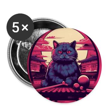 Synthwave japan Cat - Buttons large 2.2''/56 mm (5-pack) - white - Front