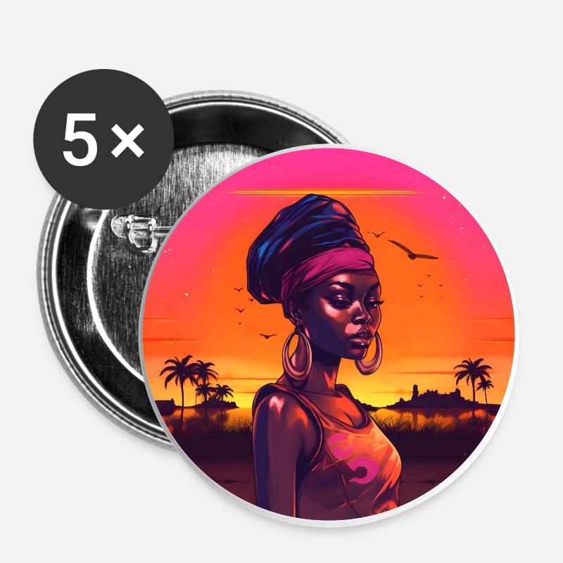 Synthwave traditional african woman - Buttons large 2.2''/56 mm (5-pack) - white