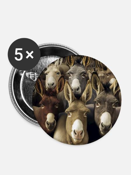 Esel-Muster - Buttons groß 56 mm (5er Pack) - Weiß