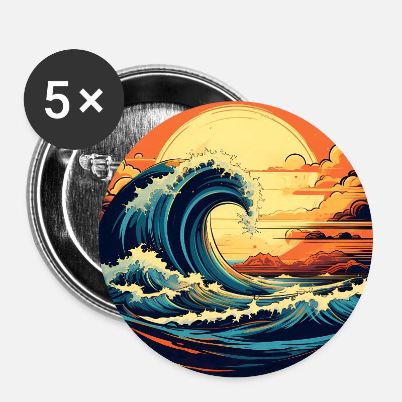 Ocean waves - Buttons large 2.2''/56 mm (5-pack) - white