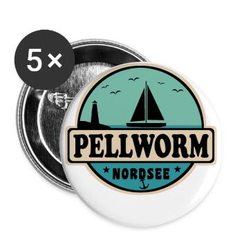 Nordsee Segelboot Leuchtturm Pellworm - Buttons groß 56 mm (5er Pack) - Weiß - Vorne