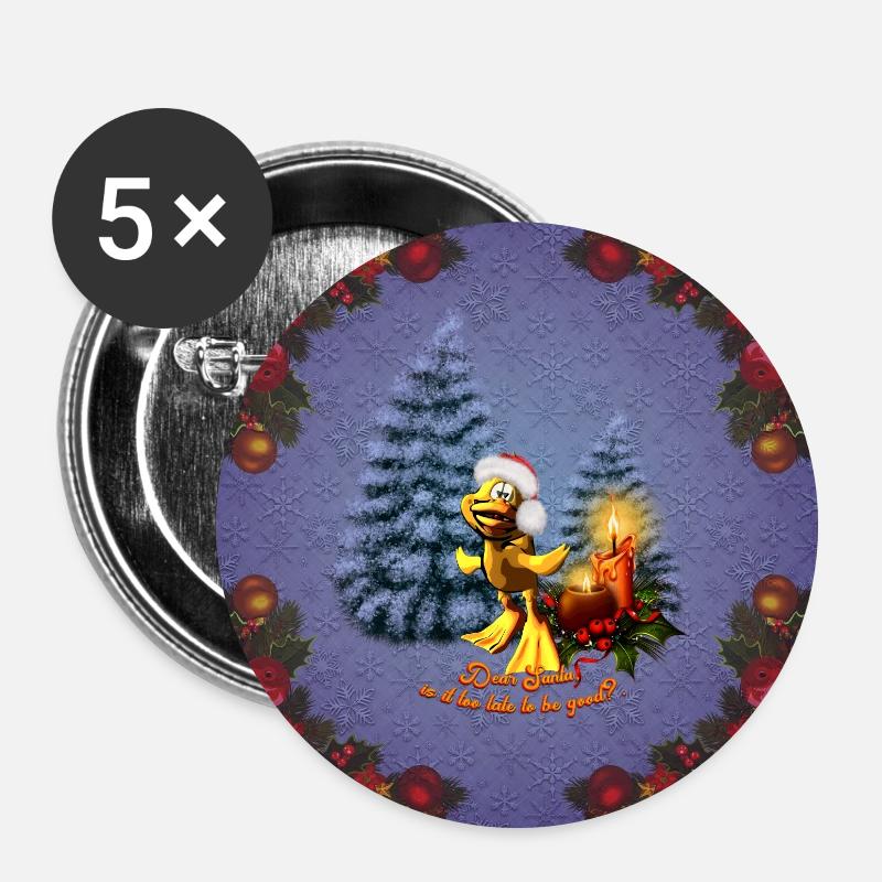 Lustige Ente mit Weihnachtsmütze - Buttons groß 56 mm (5er Pack) - Weiß