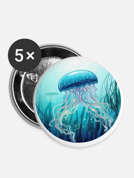 Qualle - Buttons groß 56 mm (5er Pack) - Weiß