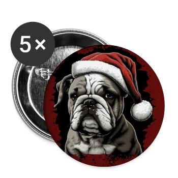 Chiot bouledogue de Noël anglais - Lot de 5 grands badges (56 mm) - blanc - Devant