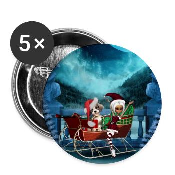 Chiot de Noël mignon et elfe au clair de lune - Lot de 5 grands badges (56 mm) - blanc - Devant