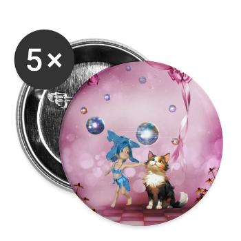 Sweet fairy is playing with cute cat - Buttons large 2.2''/56 mm (5-pack) - white - Front
