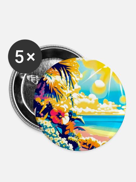 Tropischer Retro Strand und Sonnenschein - Buttons groß 56 mm (5er Pack) - Weiß