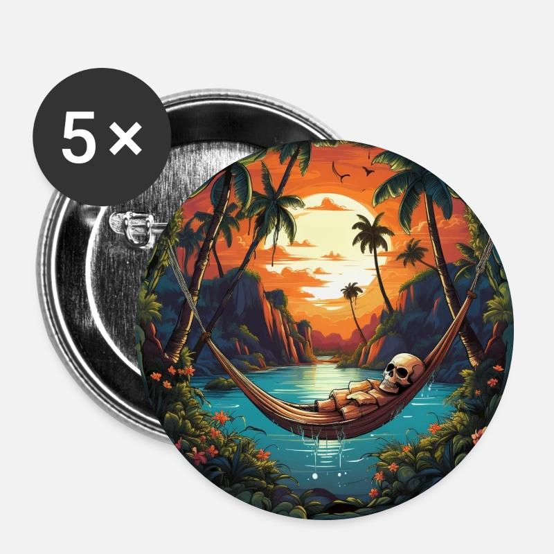 Relaxed Skeleton Paradise - Buttons large 2.2''/56 mm (5-pack) - white