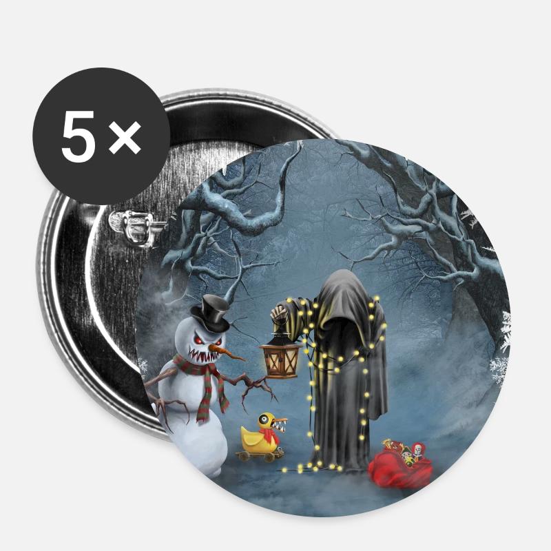 Dunkle Weihnachten - Buttons groß 56 mm (5er Pack) - Weiß