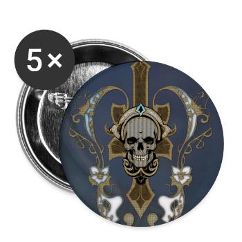 Erstaunlicher goldener Totenkopf mit Blumen. - Buttons groß 56 mm (5er Pack) - Weiß - Vorne