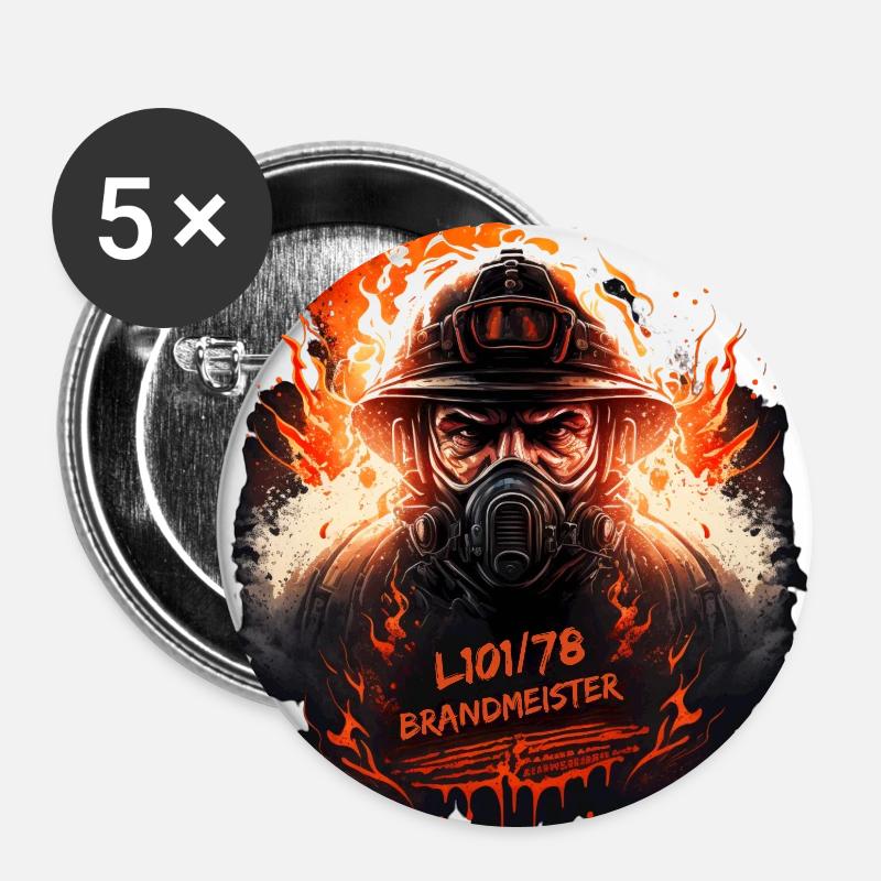 Brandmeister im Einsatz - Buttons groß 56 mm (5er Pack) - Weiß