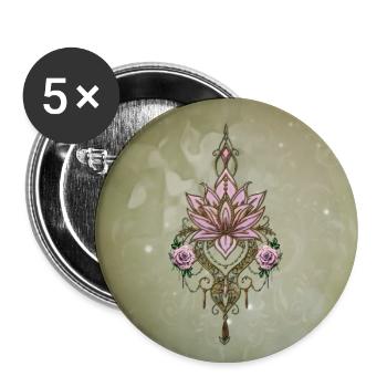 Symbole de fleur de lotus fantaisie art ligne flore - Lot de 5 grands badges (56 mm) - blanc - Devant