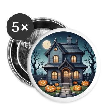 Halloween Spukhaus bei Vollmond und Kürbisse - Buttons groß 56 mm (5er Pack) - Weiß - Vorne