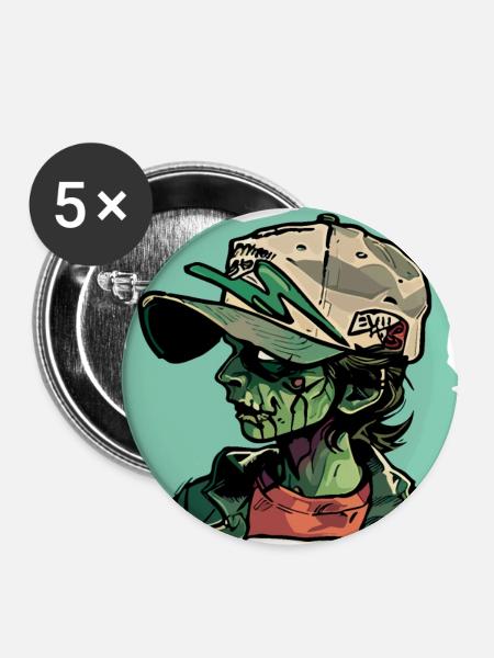 Zombie-Mädchen - Buttons groß 56 mm (5er Pack) - Weiß