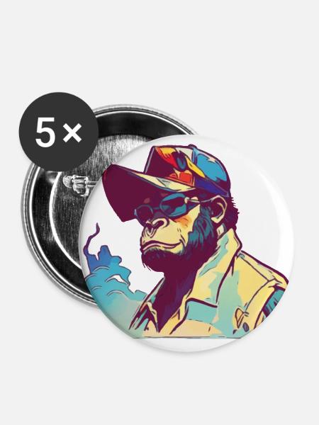 Gorilla mit Sonnenbrille - Buttons groß 56 mm (5er Pack) - Weiß